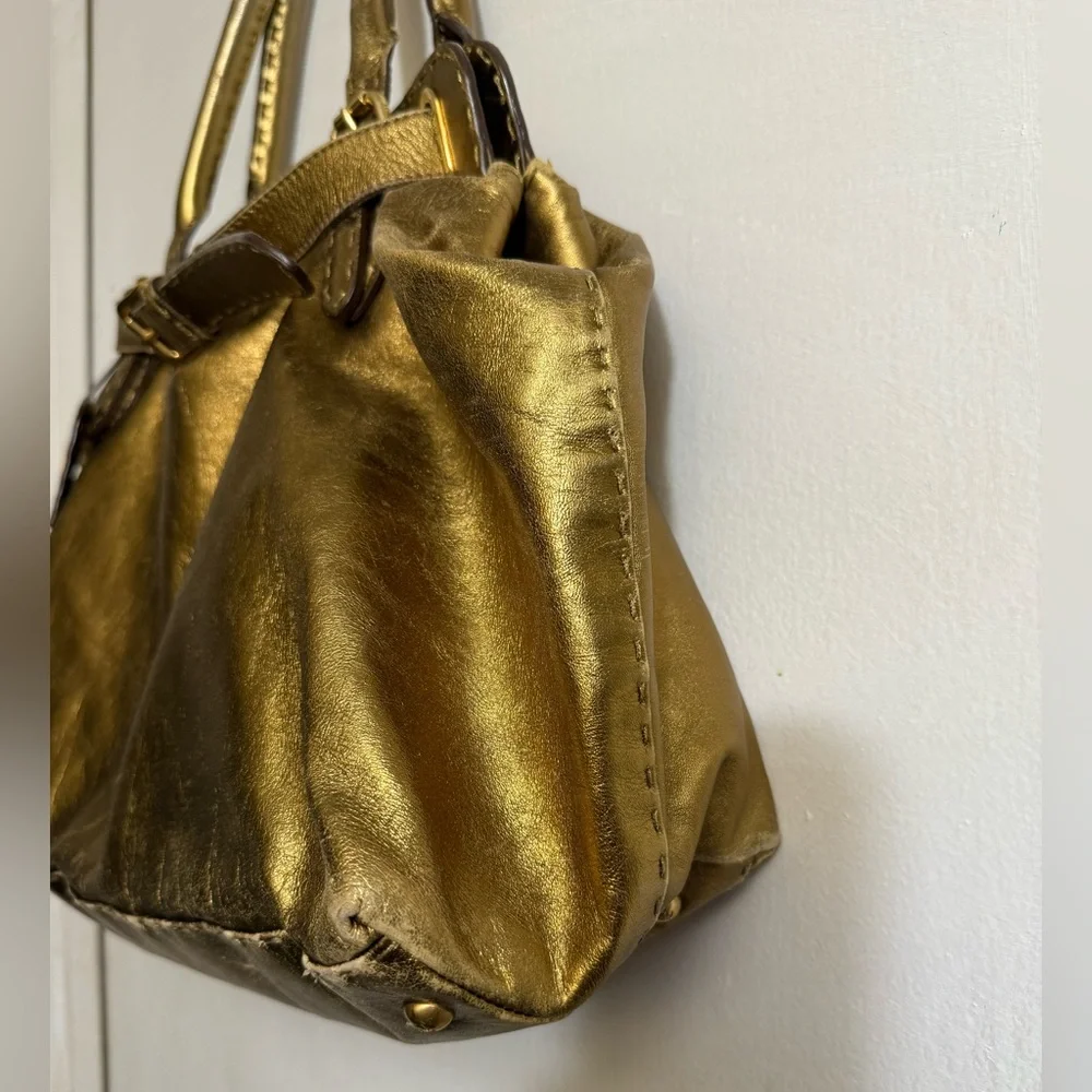 Fendi Gold Leather Selleria Villa‎ Borghese Satchel Shoulder Bag